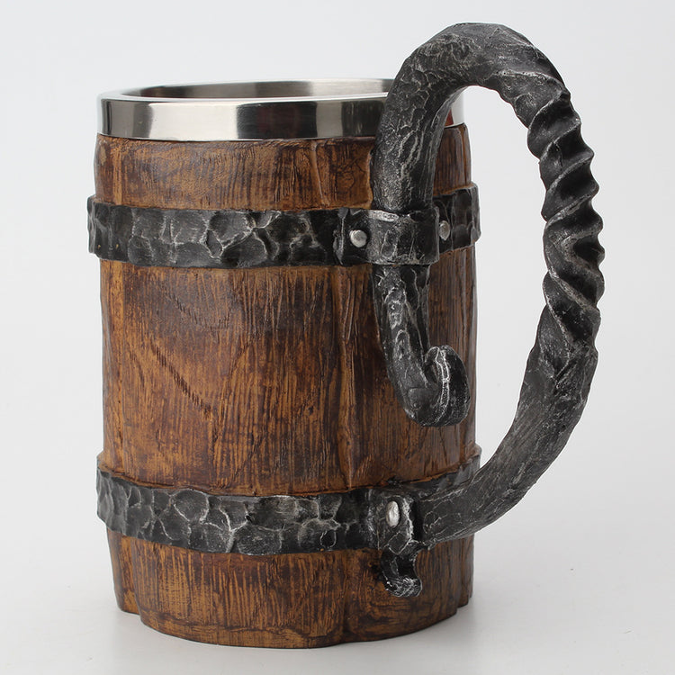 Wooden-Style Beer Mug — Heavy-Duty Stainless Steel, Extra Large, Viking Vibes