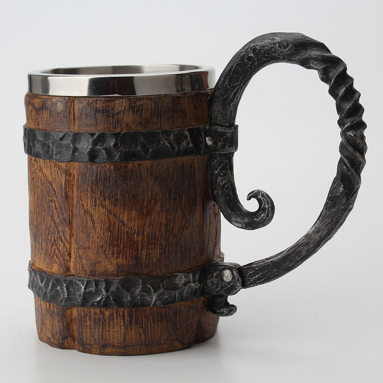 Wooden-Style Beer Mug — Heavy-Duty Stainless Steel, Extra Large, Viking Vibes