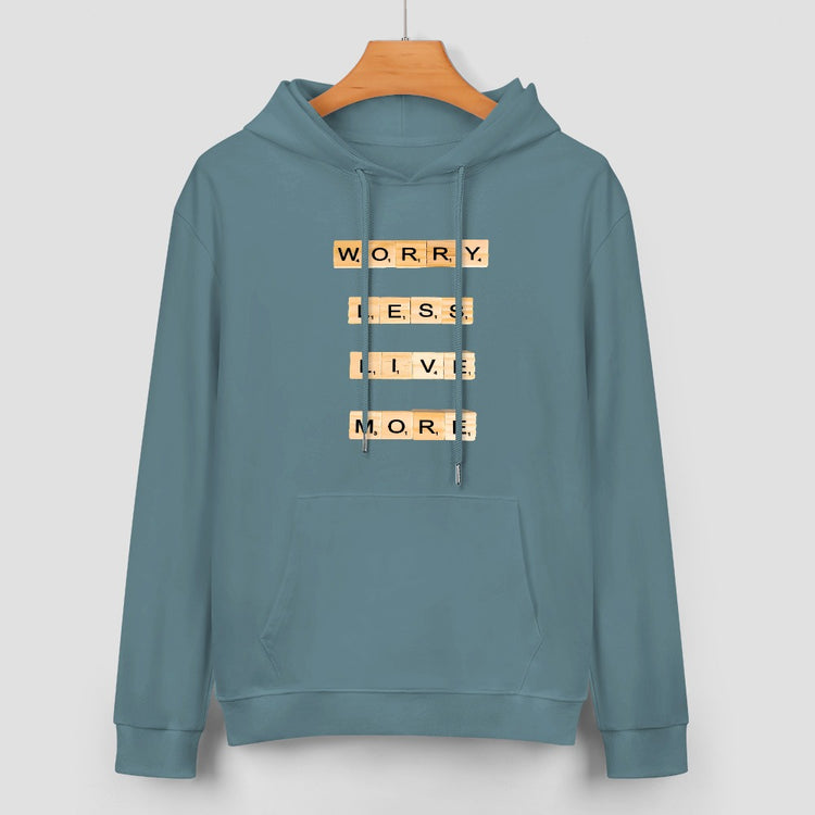 Worry Less Pocket Grey Blue Hoodie