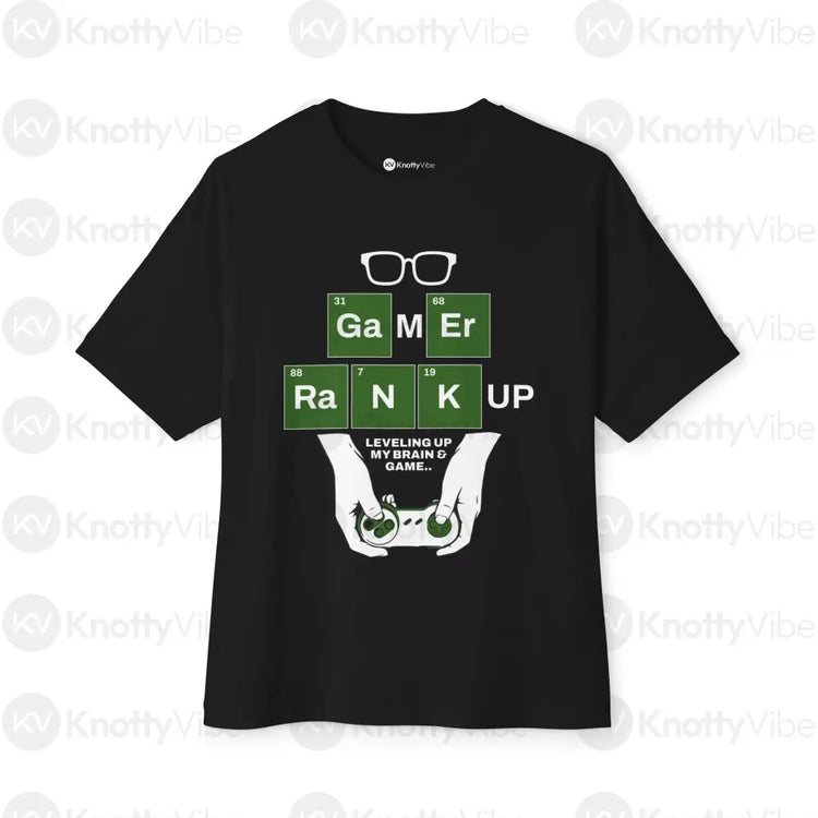 Gamer Rank Up Tee Unisex Boxy T-Shirt Casual Gamer Wear Gift for Gamers Geeky Apparel Level Up Style Black / XS T-Shirt