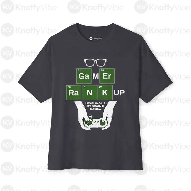 Gamer Rank Up Tee Unisex Boxy T-Shirt Casual Gamer Wear Gift for Gamers Geeky Apparel Level Up Style Dark Grey / XS
