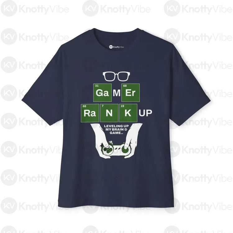 Gamer Rank Up Tee Unisex Boxy T-Shirt Casual Gamer Wear Gift for Gamers Geeky Apparel Level Up Style Navy / XS T-Shirt