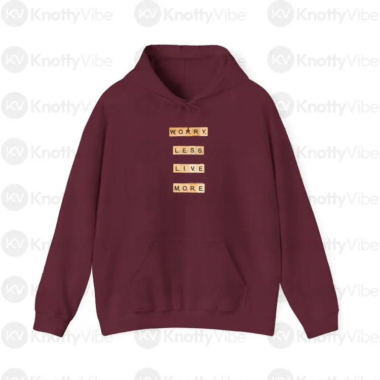 Inspirational Hoodie: ’Worry Less Live More’ Cozy Sweatshirt for Relaxation Motivation Gift Casual Wear Self-Care