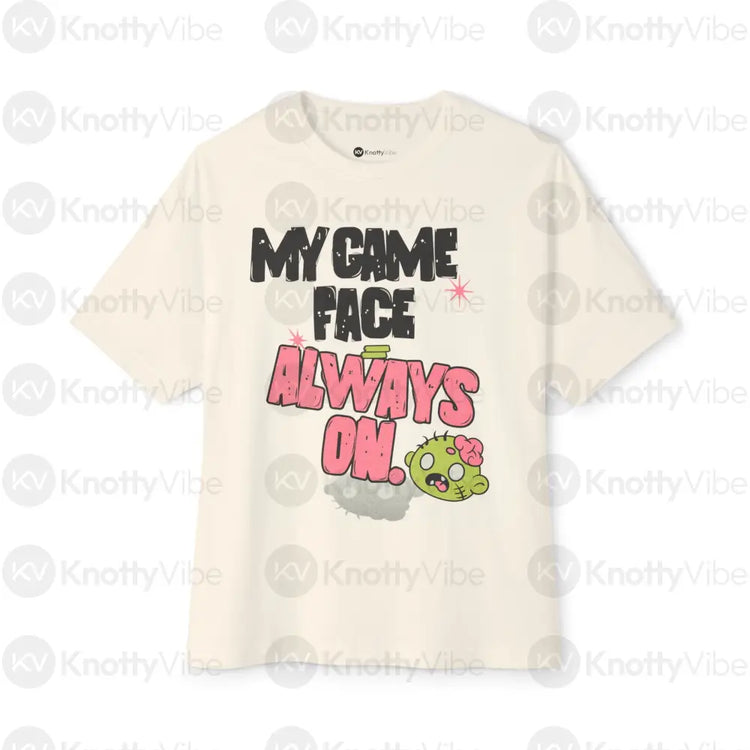 My Game Face Unisex Oversized Boxy Tee Fun Graphic Tee Gamer T-Shirt Casual Lounge Wear Stylish Everyday Top Natural
