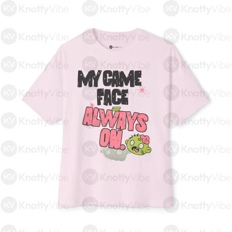 My Game Face Unisex Oversized Boxy Tee Fun Graphic Tee Gamer T-Shirt Casual Lounge Wear Stylish Everyday Top Soft Pink