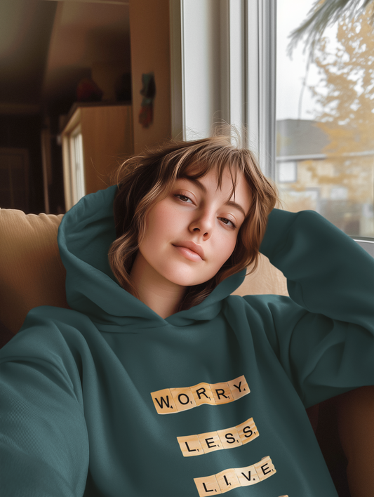 Worry Less Pocket Grey Blue Hoodie