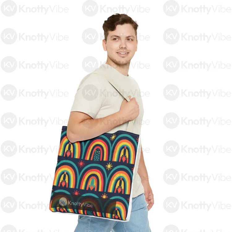 Vibrant Rainbow Tote Bag Eco-Friendly Shopping Pouch Boho Style Bag Weekend Getaway Tote Colorful Reusable Everyday Bag