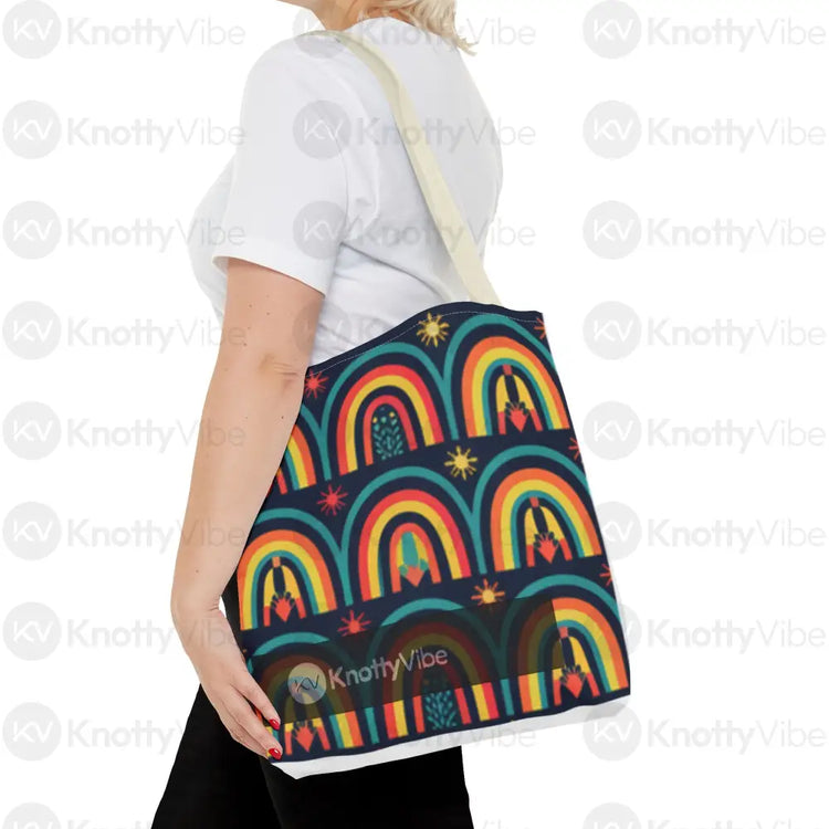 Vibrant Rainbow Tote Bag Eco-Friendly Shopping Pouch Boho Style Bag Weekend Getaway Tote Colorful Reusable Everyday Bag