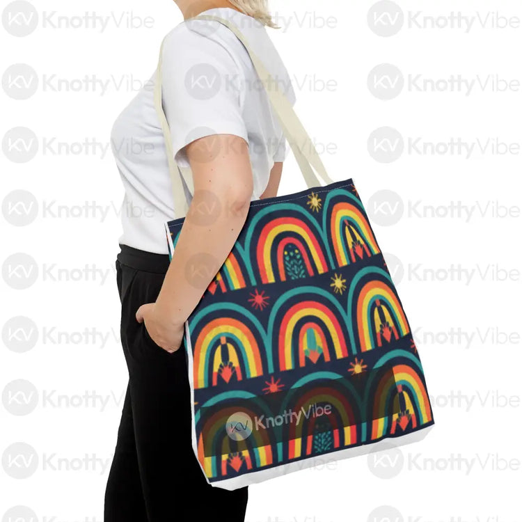Vibrant Rainbow Tote Bag Eco-Friendly Shopping Pouch Boho Style Bag Weekend Getaway Tote Colorful Reusable Everyday Bag