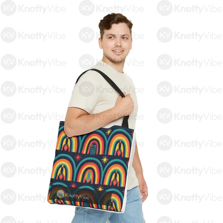 Vibrant Rainbow Tote Bag Eco-Friendly Shopping Pouch Boho Style Bag Weekend Getaway Tote Colorful Reusable Everyday Bag