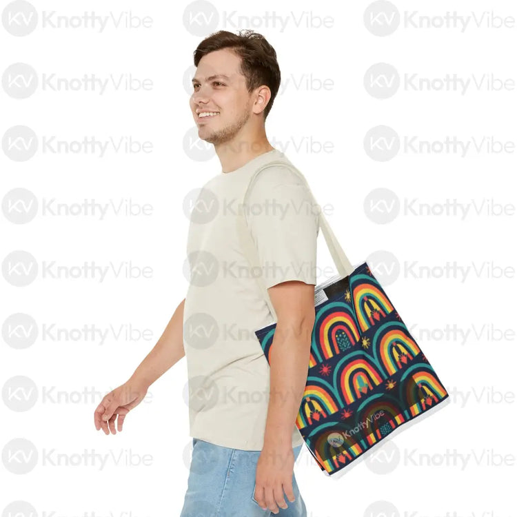 Vibrant Rainbow Tote Bag Eco-Friendly Shopping Pouch Boho Style Bag Weekend Getaway Tote Colorful Reusable Everyday Bag