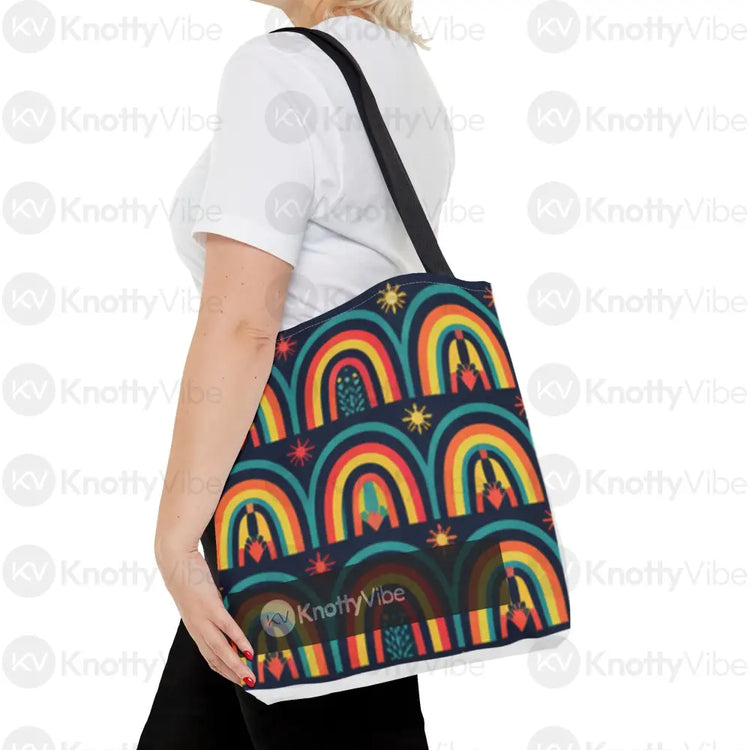 Vibrant Rainbow Tote Bag Eco-Friendly Shopping Pouch Boho Style Bag Weekend Getaway Tote Colorful Reusable Everyday Bag