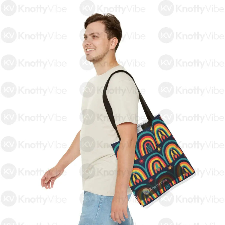 Vibrant Rainbow Tote Bag Eco-Friendly Shopping Pouch Boho Style Bag Weekend Getaway Tote Colorful Reusable Everyday Bag