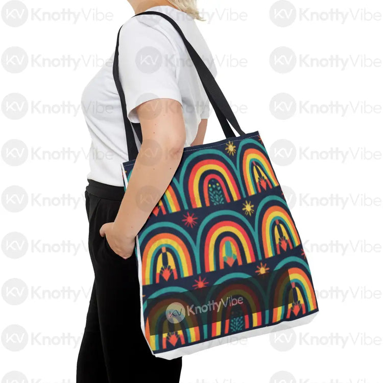 Vibrant Rainbow Tote Bag Eco-Friendly Shopping Pouch Boho Style Bag Weekend Getaway Tote Colorful Reusable Everyday Bag
