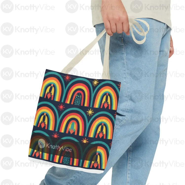 Vibrant Rainbow Tote Bag Eco-Friendly Shopping Pouch Boho Style Bag Weekend Getaway Tote Colorful Reusable Everyday Bag