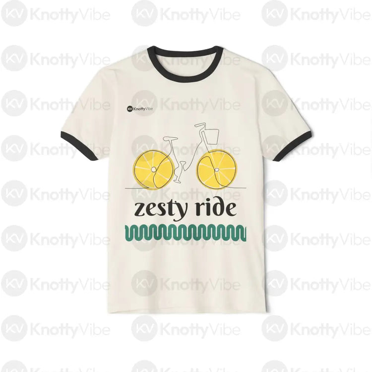 Zesty Ride Unisex Cotton Ringer T-Shirt | Fun Casual Wear Summer Vibes Gift for Cycling Lovers Graphic Tee Comfortable