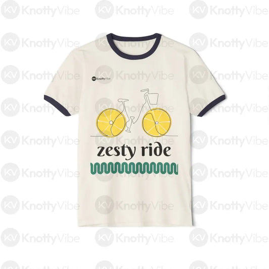 Zesty Ride Unisex Cotton Ringer T-Shirt | Fun Casual Wear Summer Vibes Gift for Cycling Lovers Graphic Tee Comfortable